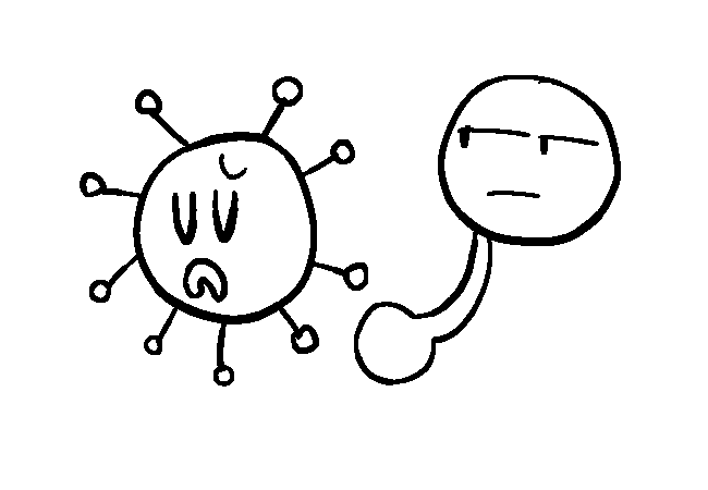 scared cartoon virus and grumpy cartoon lymphocyte cell