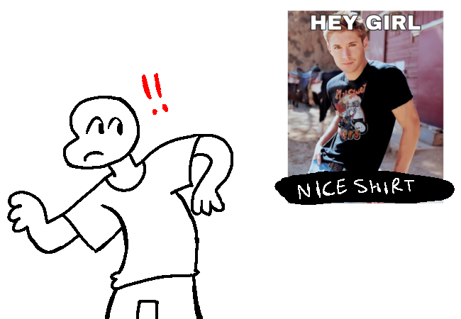 cartoon human in t shirt and jensen ackles saying: hey girl nice shirt